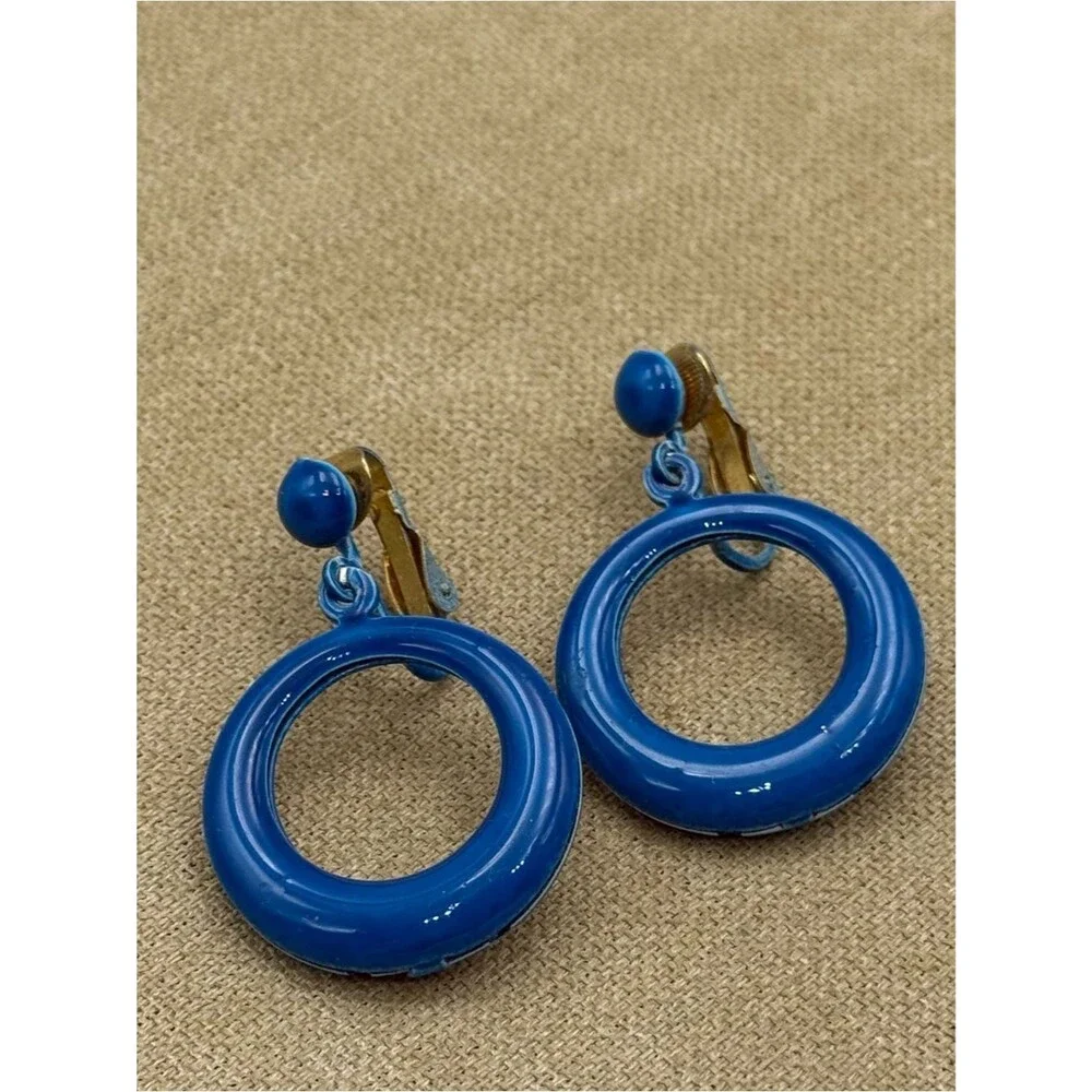 Vintage set Blue Hoop Drop Earrings - Unbranded